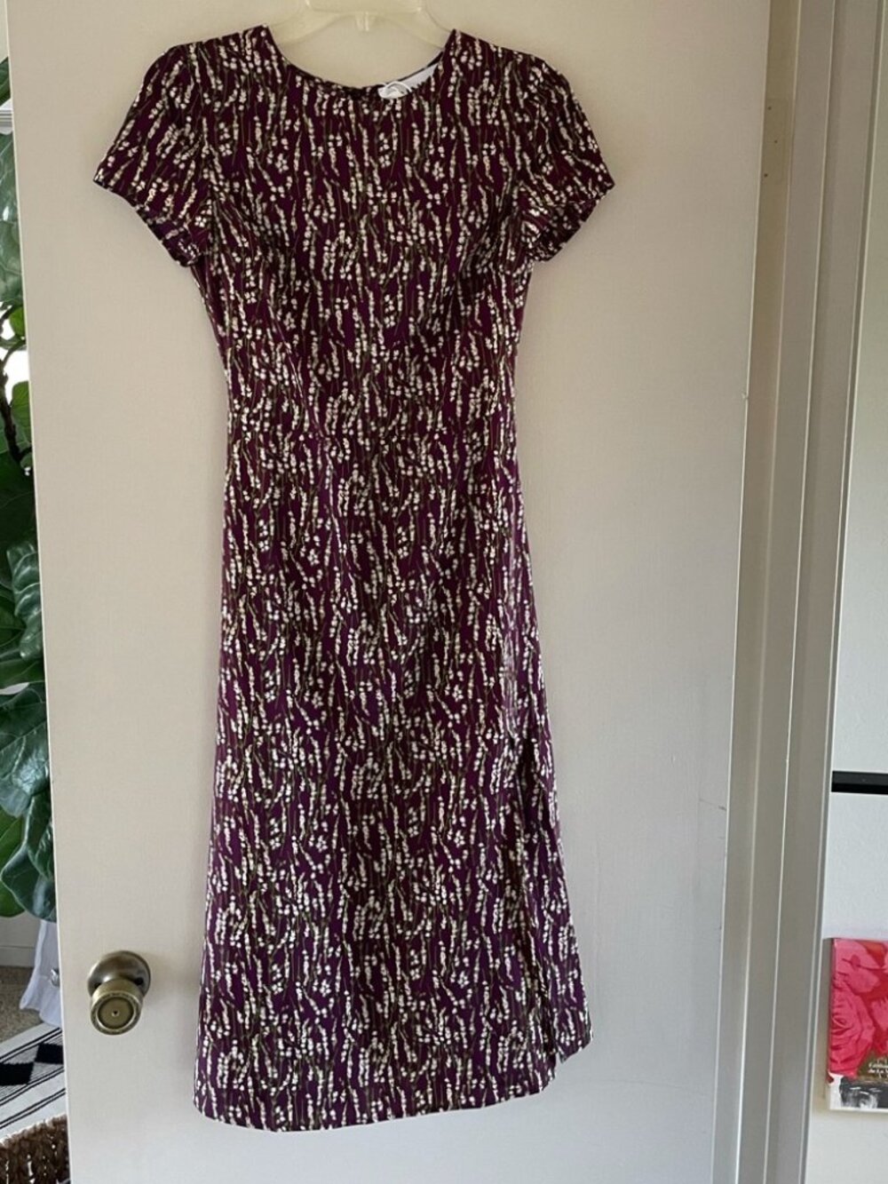 UUNIQ NWT Burgundy Plum Floral Cutout Back Midi Dress S Wedding Guest Slit